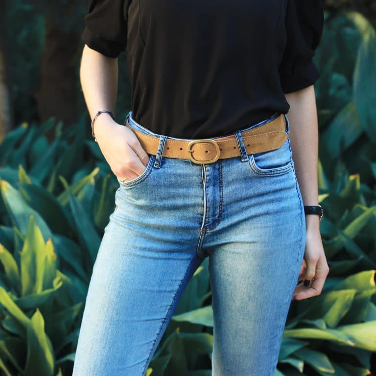 Jules et Jenn ceinture vintage cuir daim camel e3