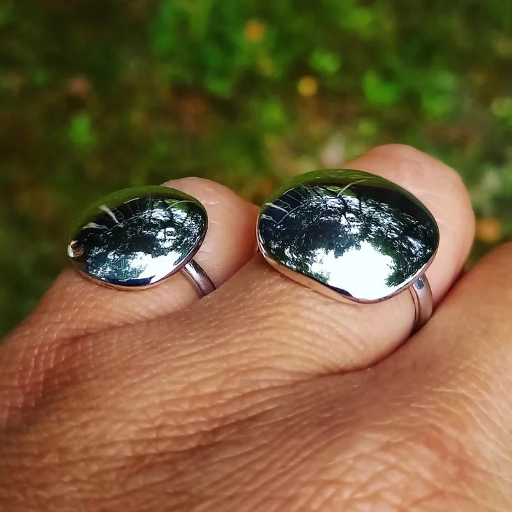 Le cerf argenté - bague miroir galet