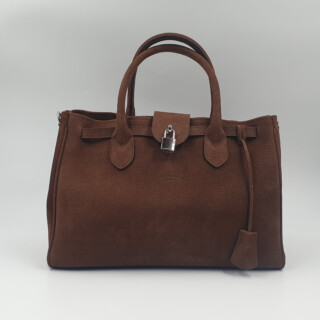 Sac à main Riviera en cuir nubuck chocolat pleine fleur Maison Charles et Charlus