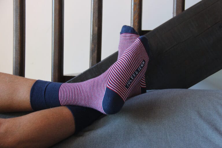 Jules et Jenn - Chaussettes rayées coton bleu et rouge