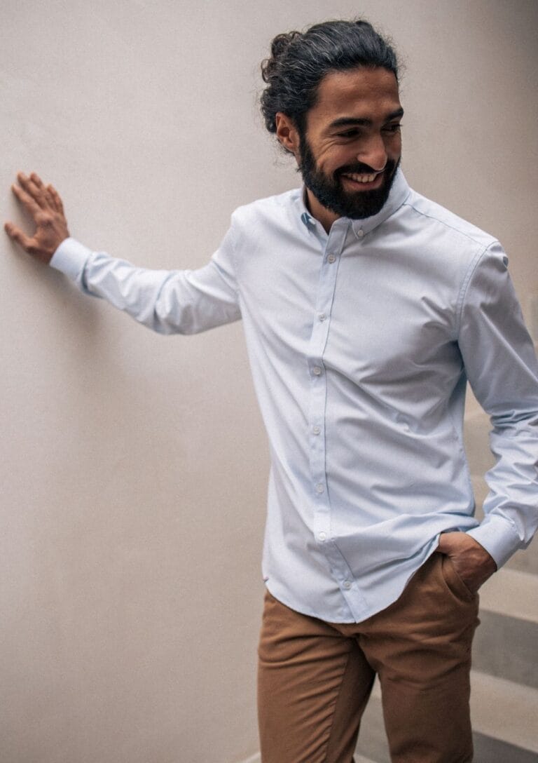 22pe chemise homme saint remy bleu clair coton bio lin made in france 1