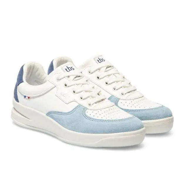 TBS - Baskets femme Bettyli dessus cuir blanc et bleu