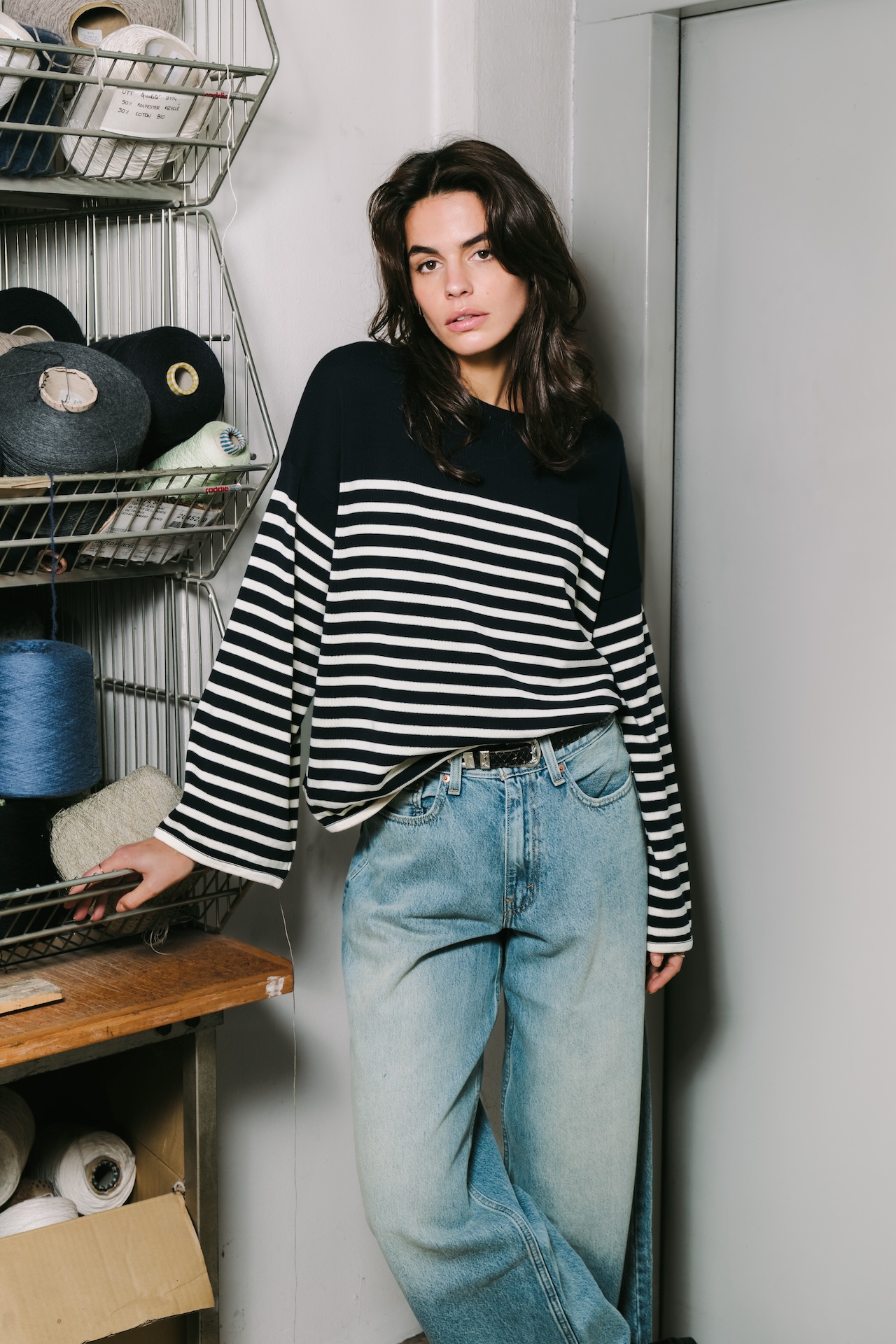 Maille Lori manches longues marine / naturel