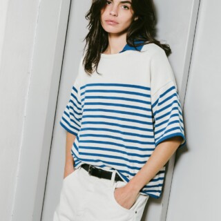 Maille Lori manches longues naturel / bleu roi