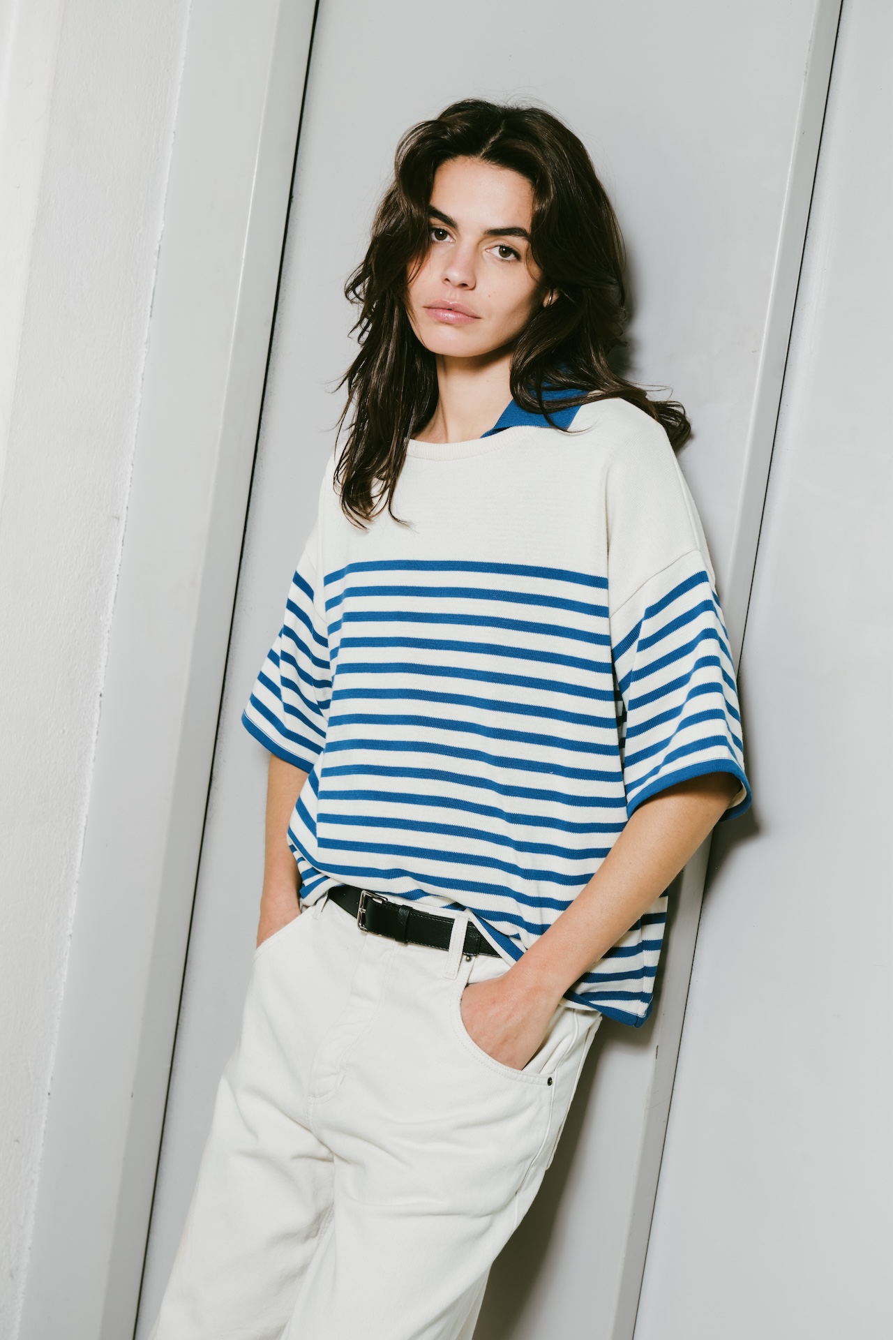 Maille Lori manches longues naturel / bleu roi