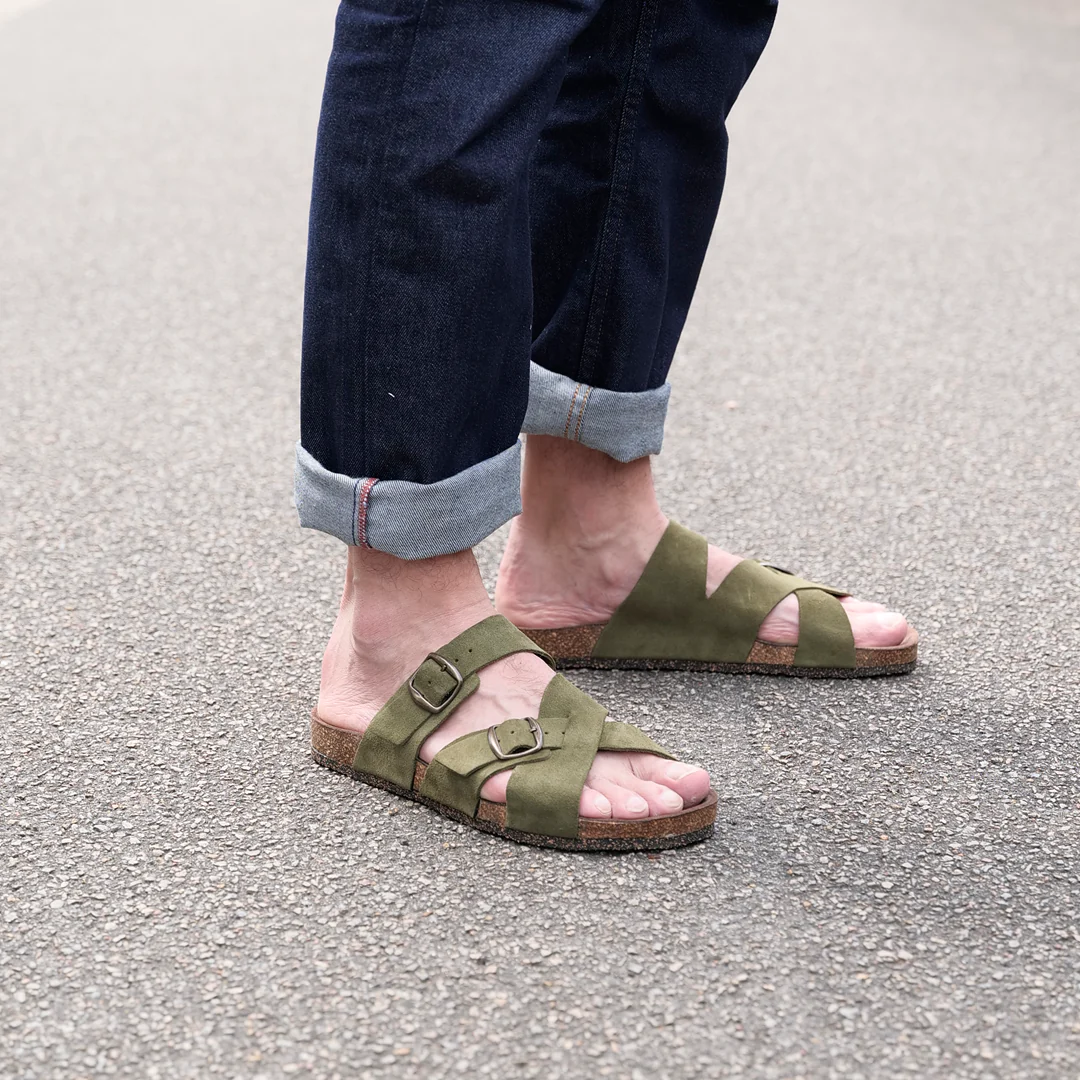 Bosabo - Sandales pour homme Loan daim kaki