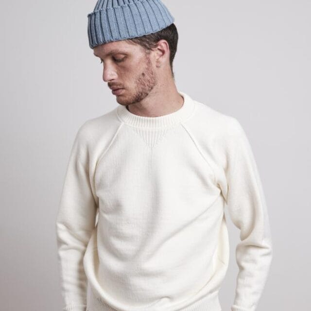 Le Minor sweat en laine mérinos écru pour homme