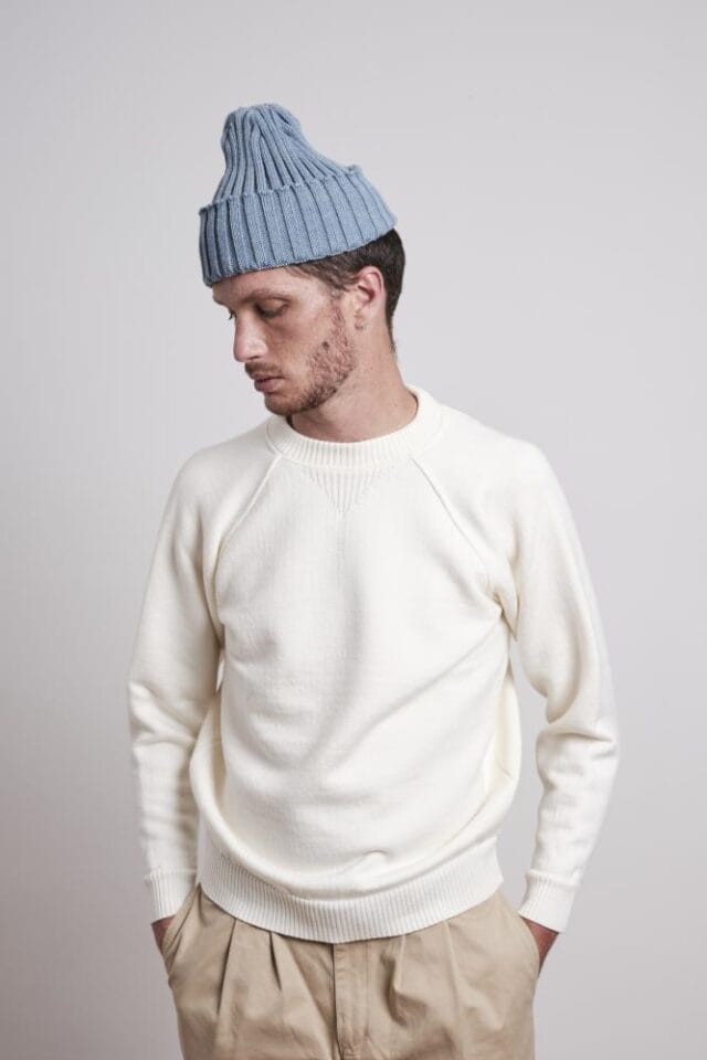 Le Minor sweat en laine mérinos écru pour homme