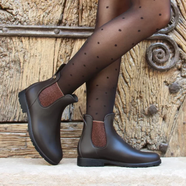 jules jenn bottines pluie caoutchouc marron bronze e1 Jules et Jenn - Bottines de pluie marron & bronze