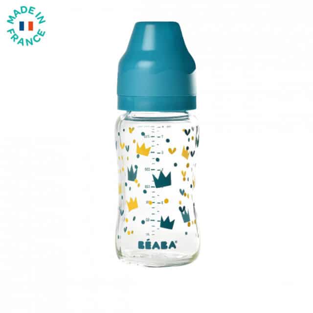 Biberon Verre Col Large 240ml Yellow/Blue Béaba