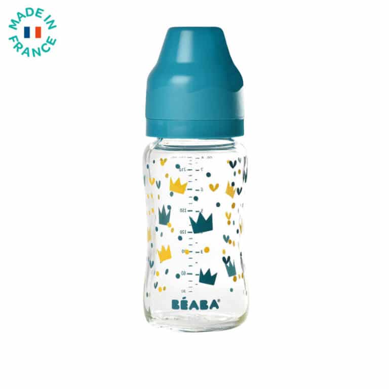 Biberon Verre Col Large 240ml Yellow/Blue Béaba