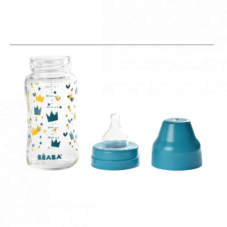 Biberon Verre Col Large 240ml Yellow/Blue Béaba