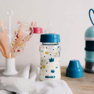 Béaba - Biberon Verre Col Large 240ml Yellow/Blue