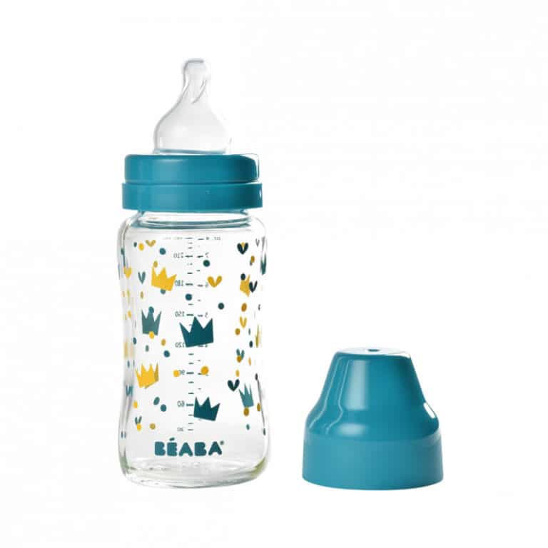 Biberon Verre Col Large 240ml Yellow/Blue Béaba
