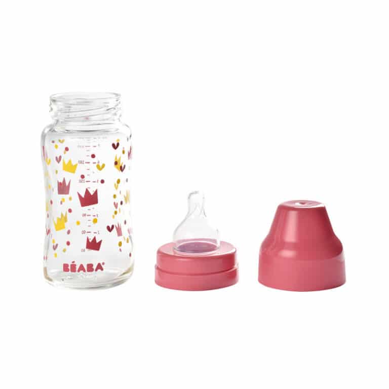 Biberon verre col large 240 ml Crown jaune/rose Béaba