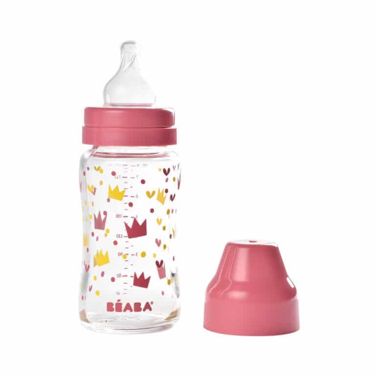 Biberon verre col large 240 ml Crown jaune/rose Béaba
