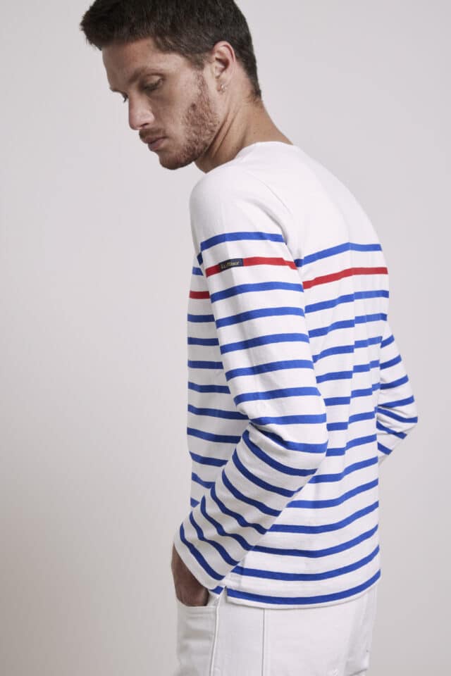 Le Minor Marinière blanc/bleu rayures rouges pour homme
