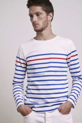 Le Minor - Marinière blanc/bleu rayures rouges pour homme