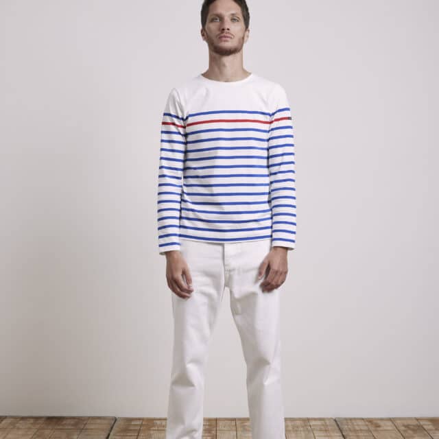 Le Minor Marinière blanc/bleu rayures rouges pour homme
