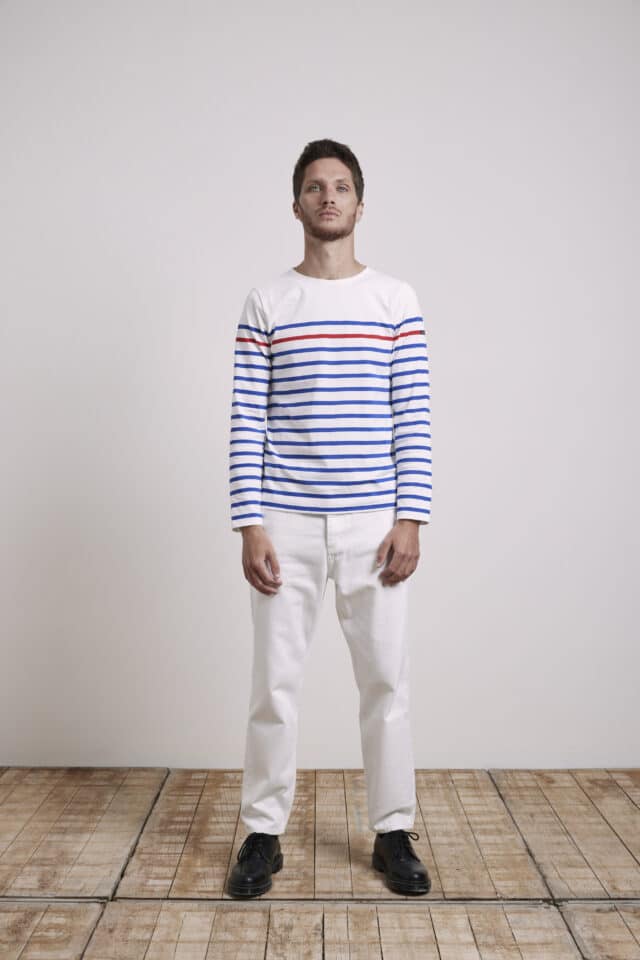 Le Minor Marinière blanc/bleu rayures rouges pour homme