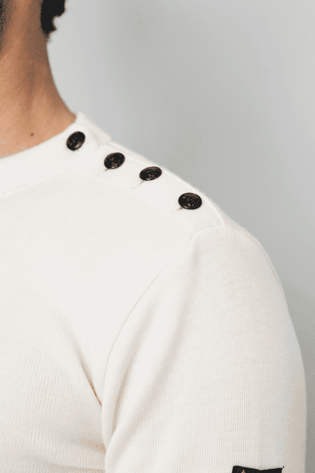 Pull marin pour homme en 100% pure laine mérinos uni écru