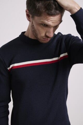 Pull mérinos homme bleu marine par la marque Le Minor Le Minor - Pull mérinos homme bleu marine