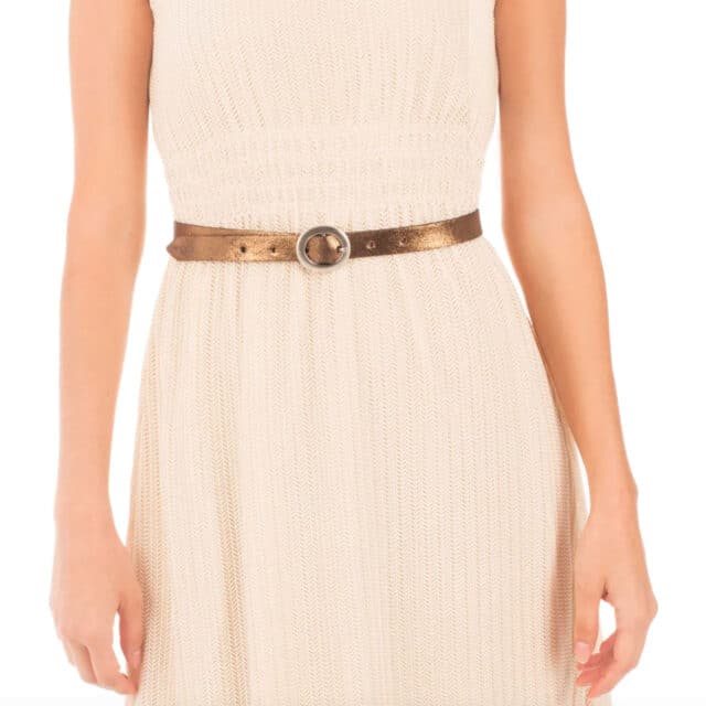 Ceinture fine cuir métallisé bronze