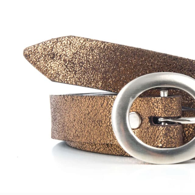 Ceinture fine cuir métallisé bronze