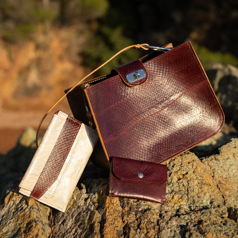 Ronflita - Sac cabas bordeaux et sa petite maroquinerie