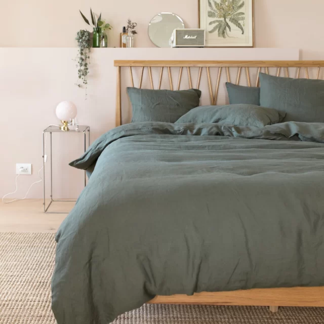 À Demain le linge français - Housse de couette unie en lin Romarin