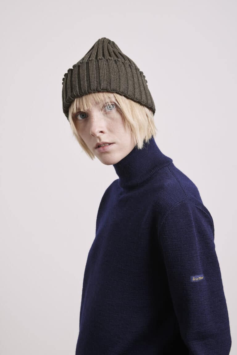 le minor bonnet a cotes bleu brun cotier femme face Le Minor - Bonnet à côtes bleu brun côtier