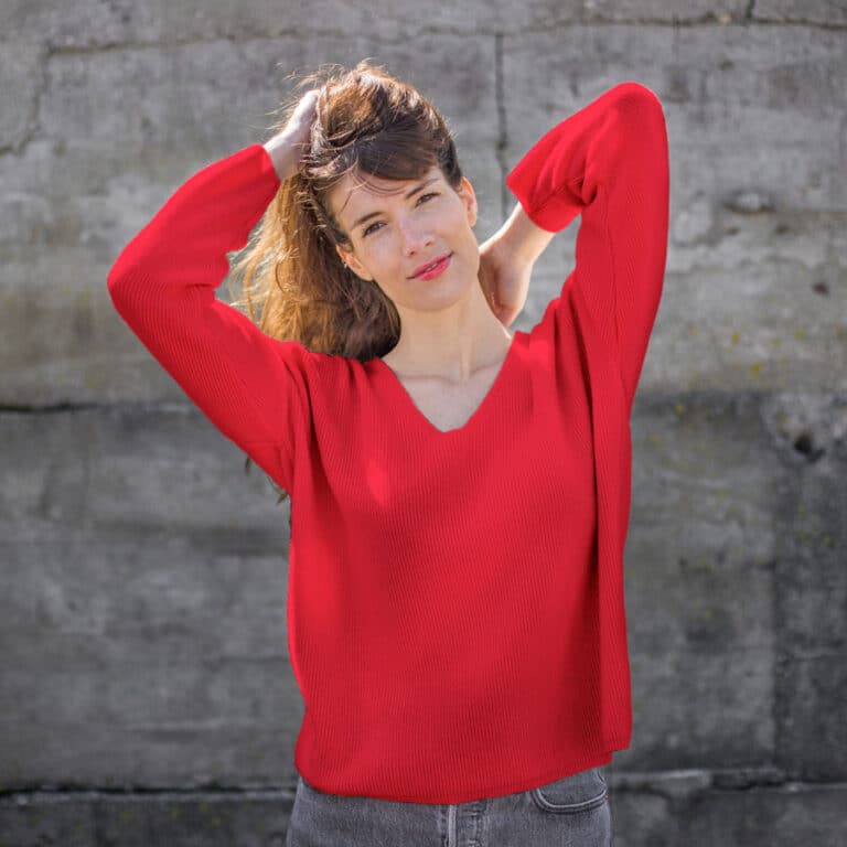 Pull coll V Rouge Marguerite