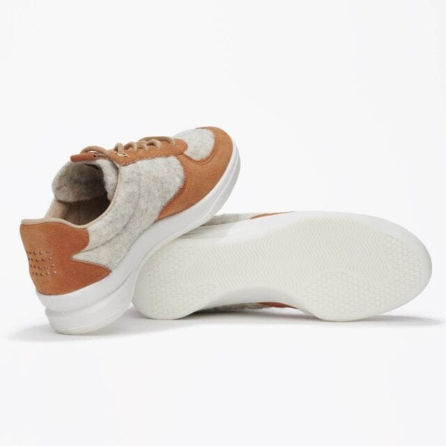 TBS - Baskets femme Bilaine cuir et laine gris marron