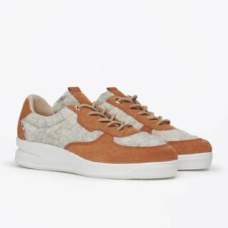 Baskets femme Bilaine cuir et laine gris marron par la marque TBS TBS - Baskets femme Bilaine cuir et laine gris marron