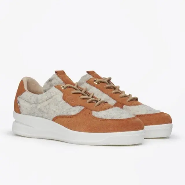 TBS - Baskets femme Bilaine cuir et laine gris marron