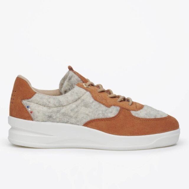 TBS - Baskets femme Bilaine cuir et laine gris marron