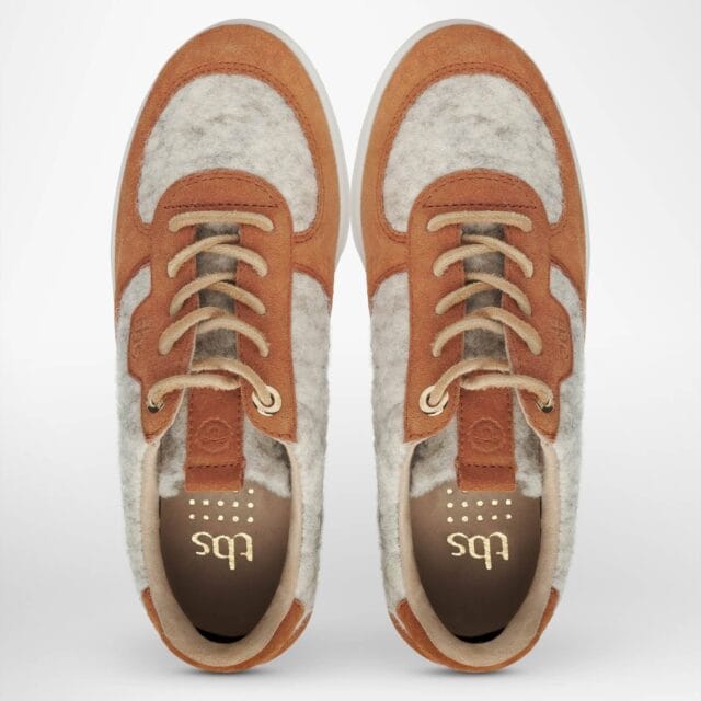 TBS - Baskets femme Bilaine cuir et laine gris marron