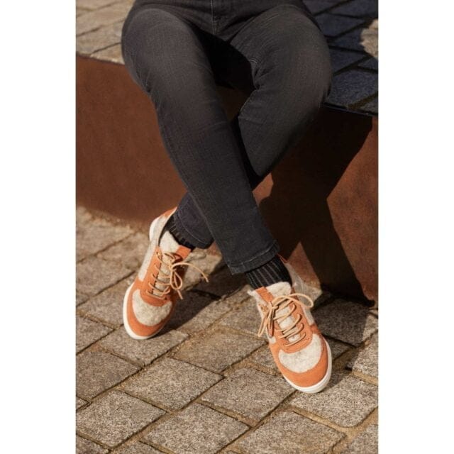 TBS - Baskets femme Bilaine cuir et laine gris marron