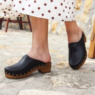 JULES & JENN - Sabots bois cuir noir