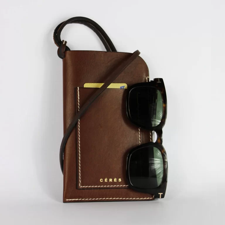 Étui à lunettes et porte-téléphone en cuir Nissim - Chocolat