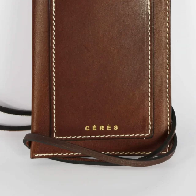 Étui à lunettes et porte-téléphone en cuir Nissim - Chocolat