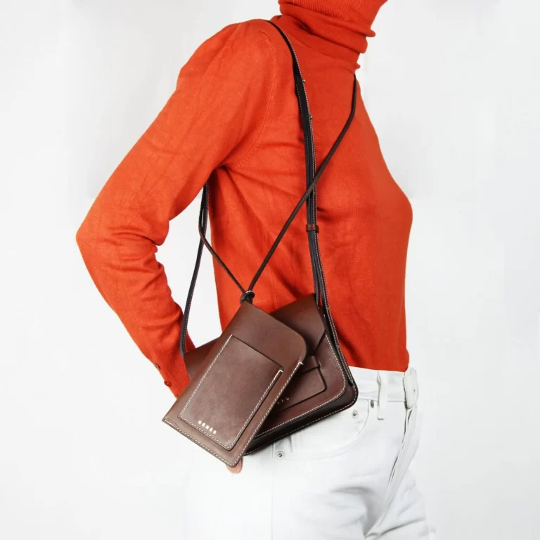 Étui à lunettes et porte-téléphone en cuir Nissim - Chocolat