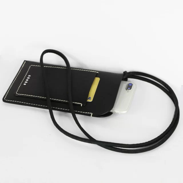 Étui à lunettes et porte-téléphone en cuir Nissim - Noir