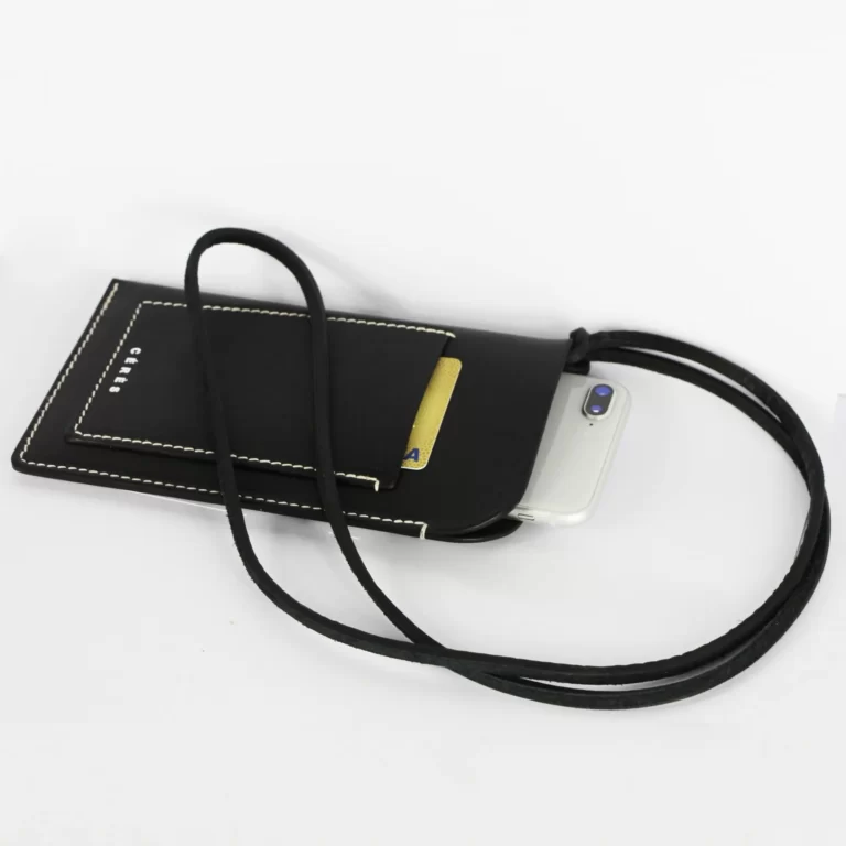 Étui à lunettes et porte-téléphone en cuir Nissim - Noir