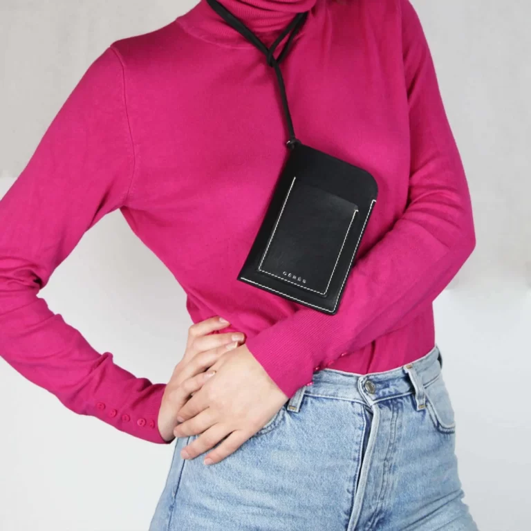 Étui à lunettes et porte-téléphone en cuir Nissim - Noir