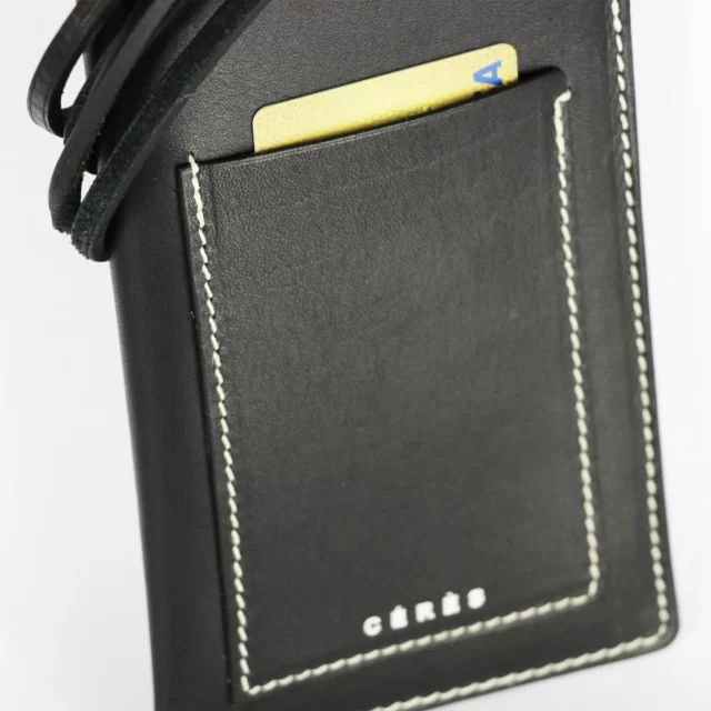 Étui à lunettes et porte-téléphone en cuir Nissim - Noir
