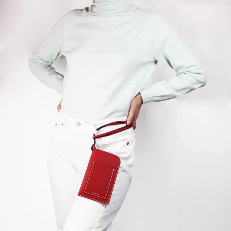 Étui à lunettes et porte-téléphone en cuir Nissim - Rouge