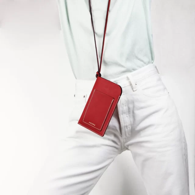 Étui à lunettes et porte-téléphone en cuir Nissim - Rouge