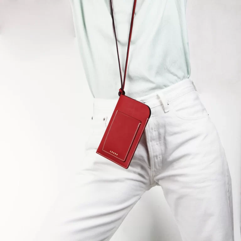 Étui à lunettes et porte-téléphone en cuir Nissim - Rouge