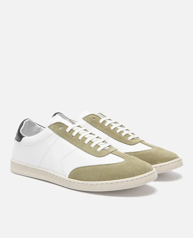 Kost Paris - Sneakers en cuir blanc et kaki homme Jerry